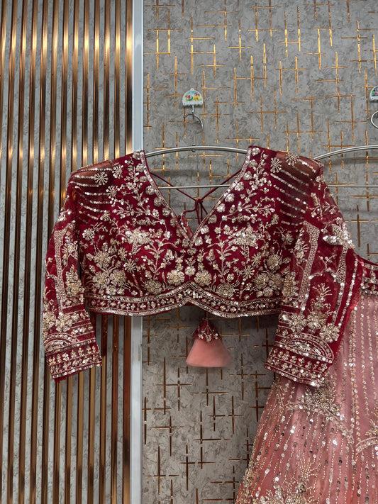 Double Shade peach Crop Top Lehenga