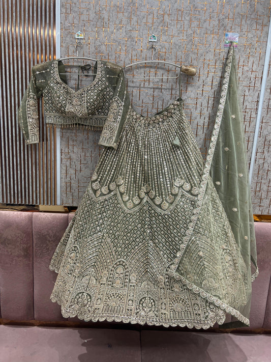 Green Pink Crop top Lehenga