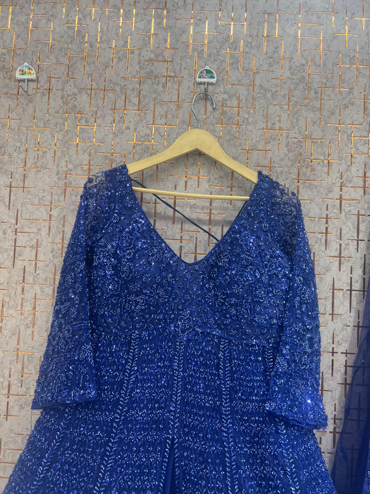 Navy Blue long peplum Dress Farshi Gaharara Dress Special