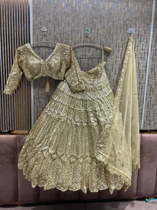 Golden On Golden Monotone Crop Top Lehenga