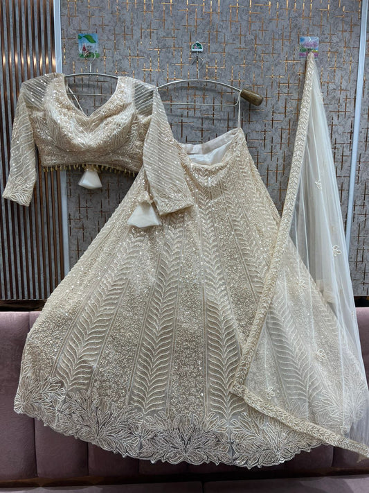 Glamorous Cream white crop Top Lehenga