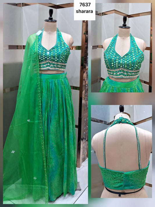 Green Crop Top Lehenga