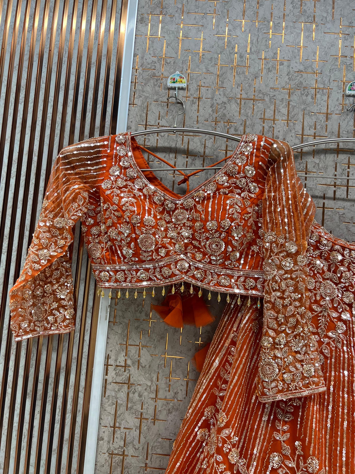 Rust Orange Crop Top Lehenga