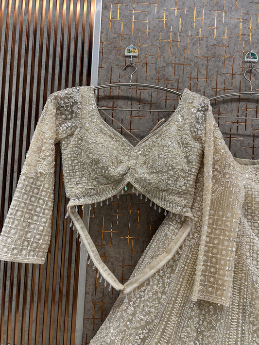 White chiku golden Crop Top Lehenga