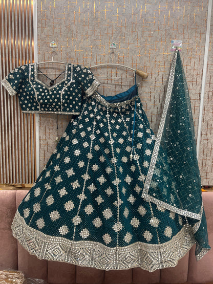 Green Crop top Lehenga