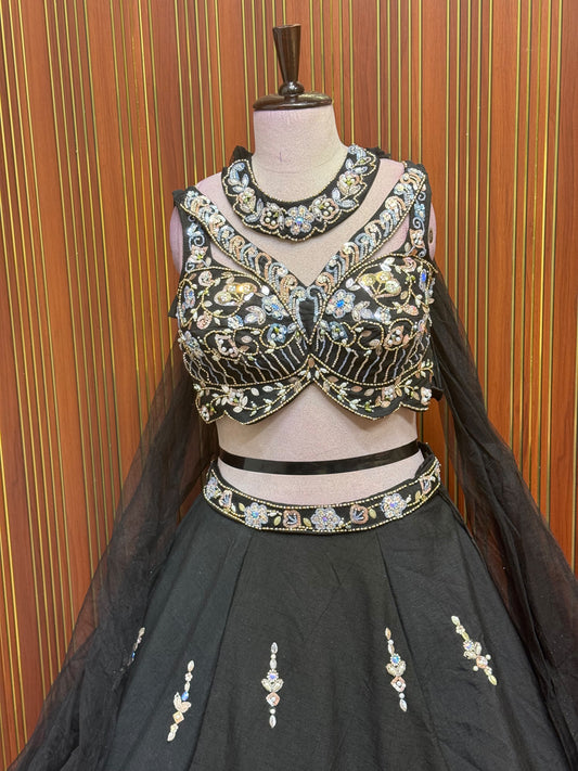 Black orange pink Crop top lehenga