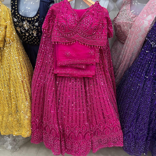 Hot Pink On Pink Monotone Crop Top Lehenga