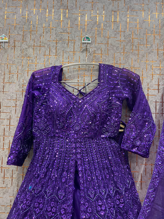 Purple Farshi garara muslim Bride Long Indo Dress