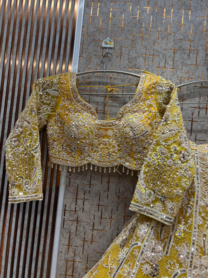 Fantastic yellow haldi mehendi Ready to Wear crop top Lehenga