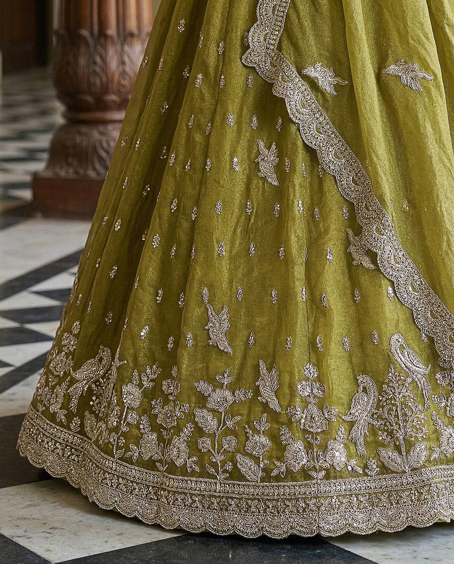 Sea Green Organza Tissue Fabric Lehenga 1247