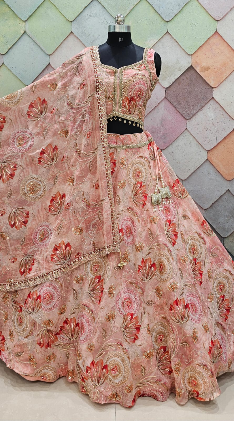 Mahima mahajan inspired Pink purple green peach Crop Top Lehenga