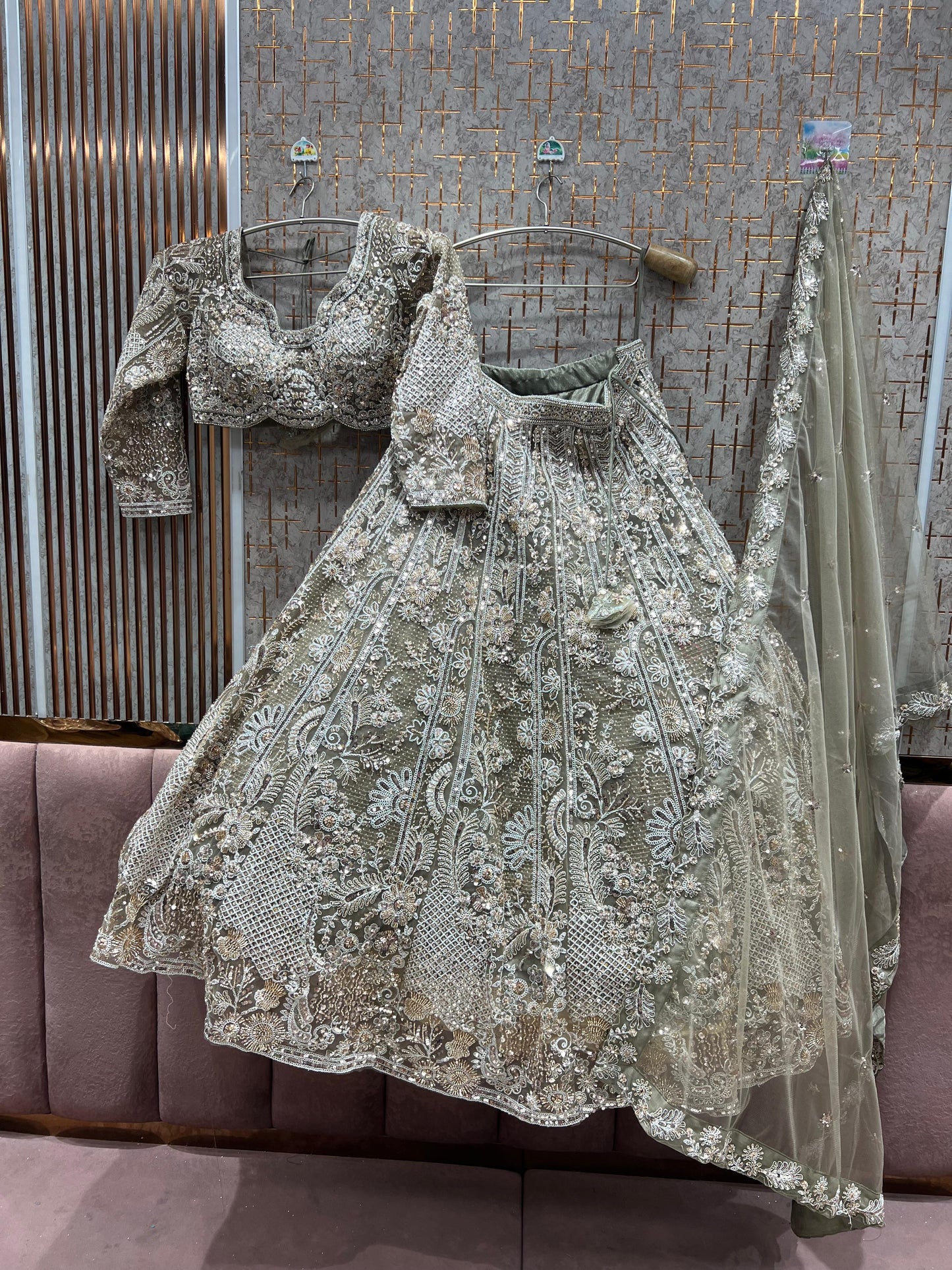 Astonishing Light Rama green Crop Top Lehenga