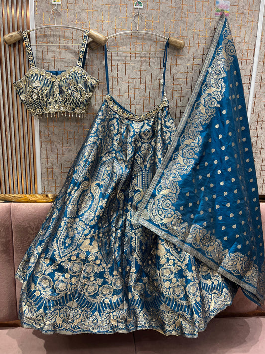 Amazing Blue peacock Crop Top Lehenga