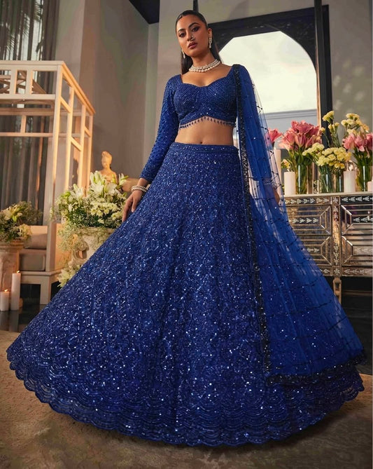 Royal Blue on Blue Monotone Crop Top Lehenga