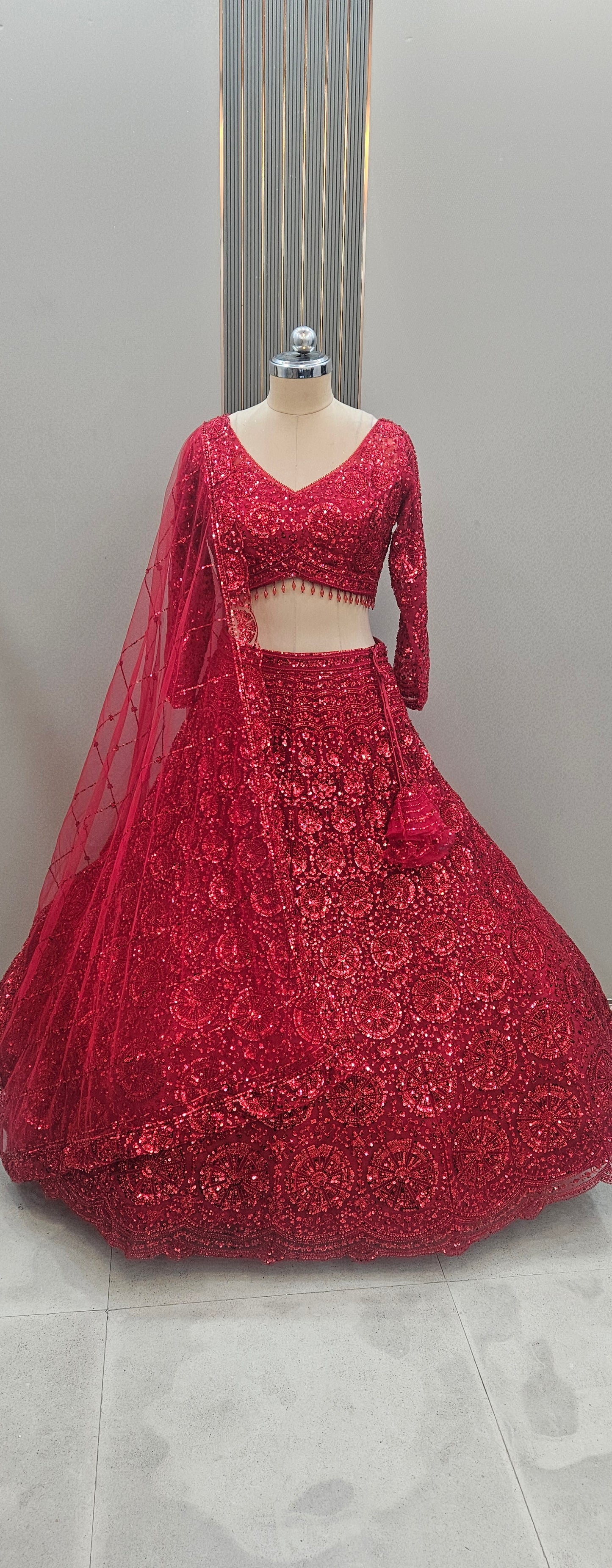 Gorgeous Cherry red on red Monotone Crop top Lehenga