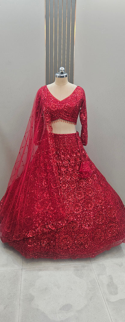 Gorgeous Cherry red on red Monotone Crop top Lehenga