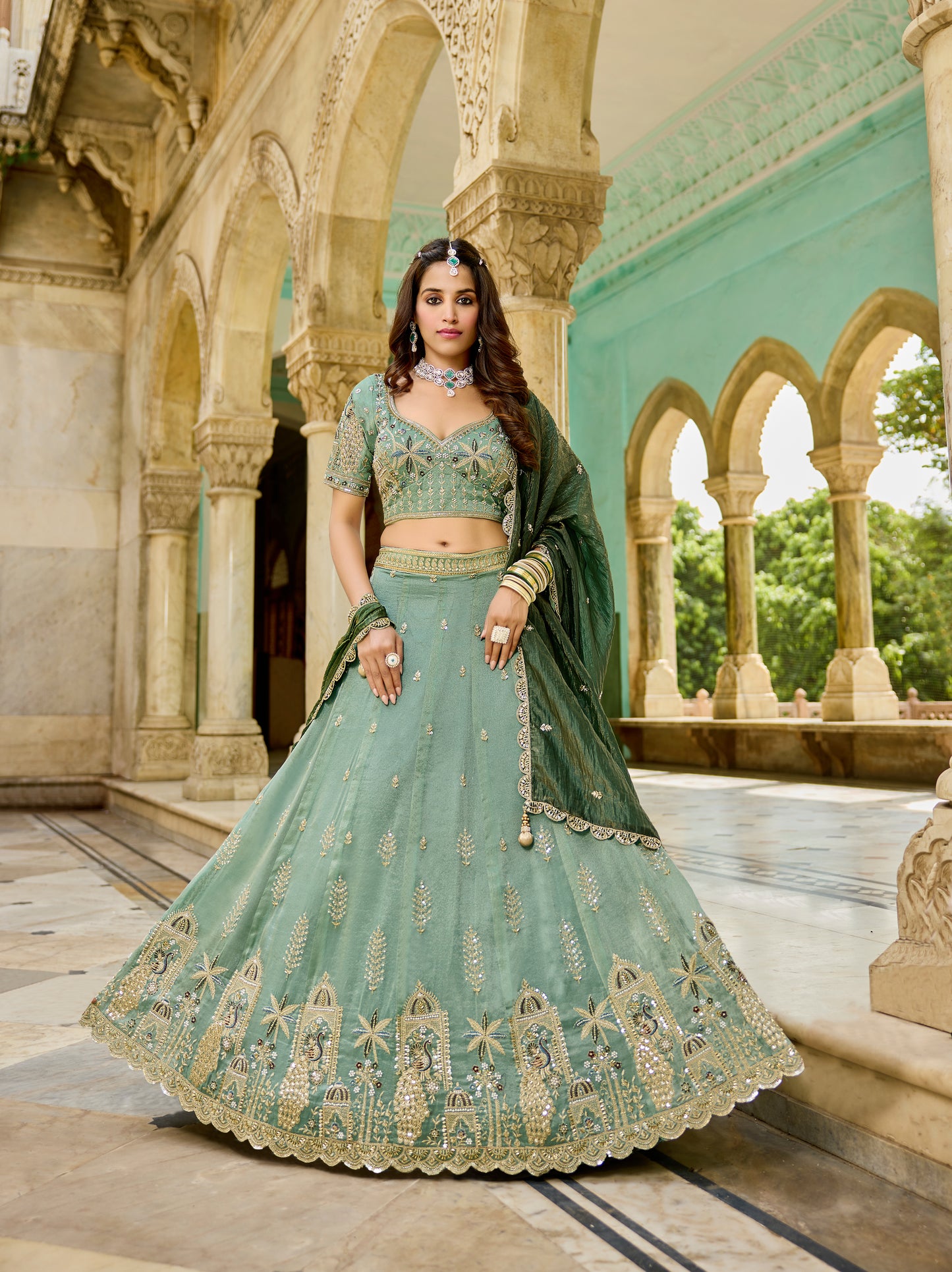 Lovely Pista green Crop top Lehenga 1212
