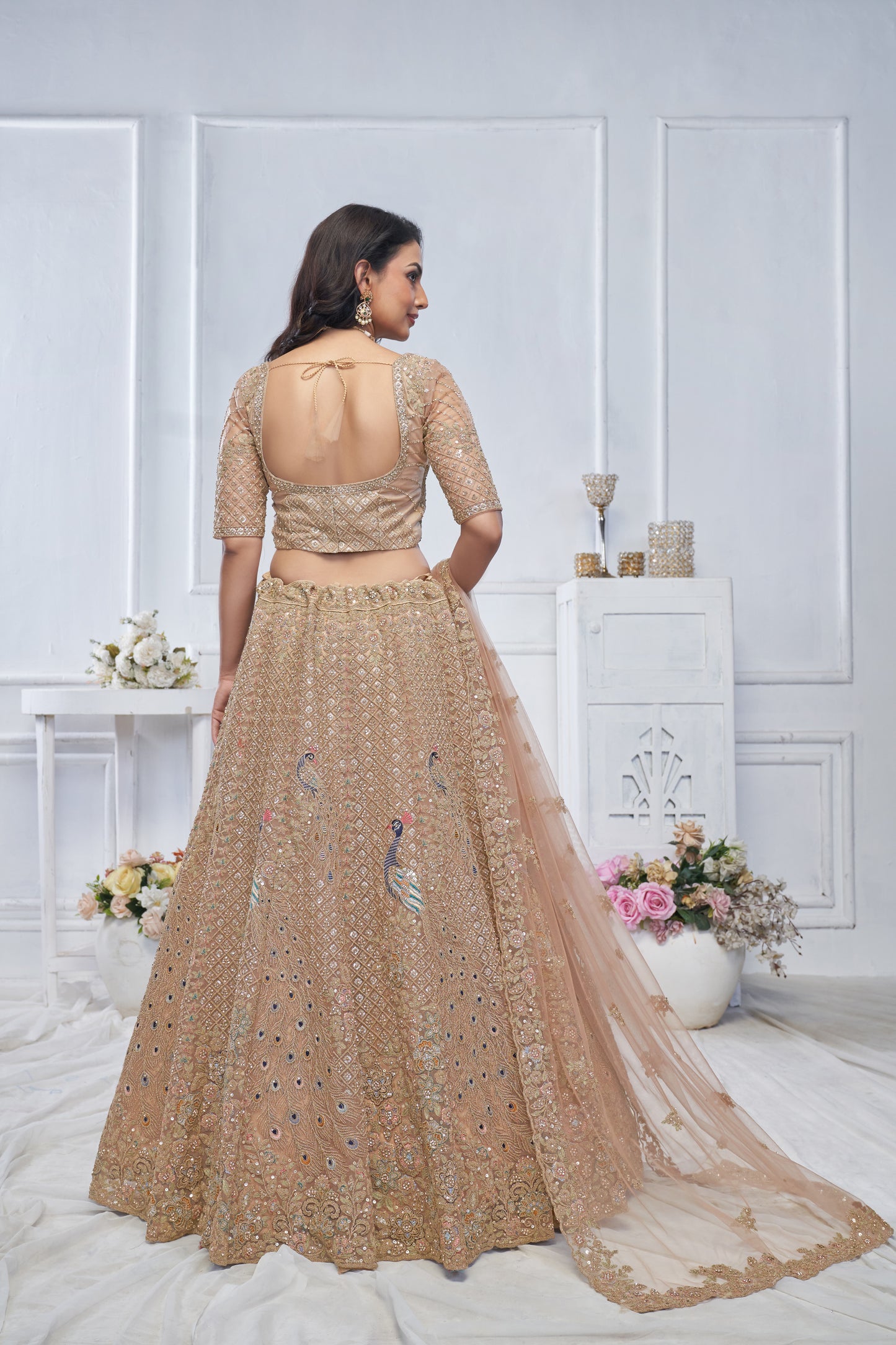 Awesome peach peacock lehenga