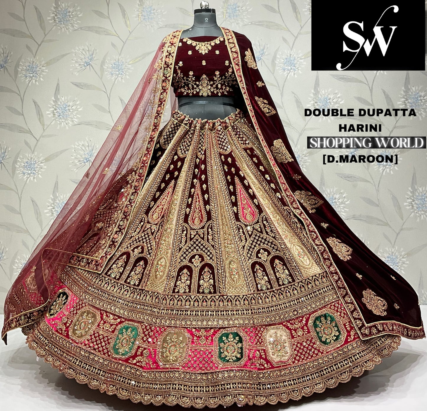 Khoobsurat rani pink Velvet bridal Lehenga