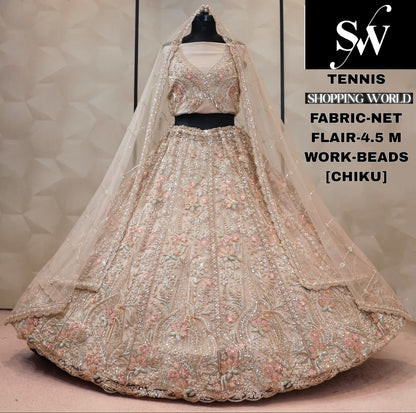 Net pista green Lehenga