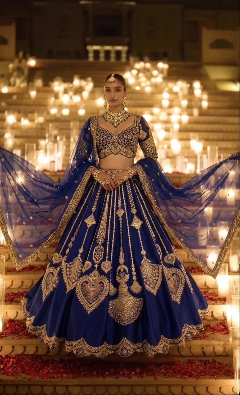 Royal Blue Crop Top Lehenga
