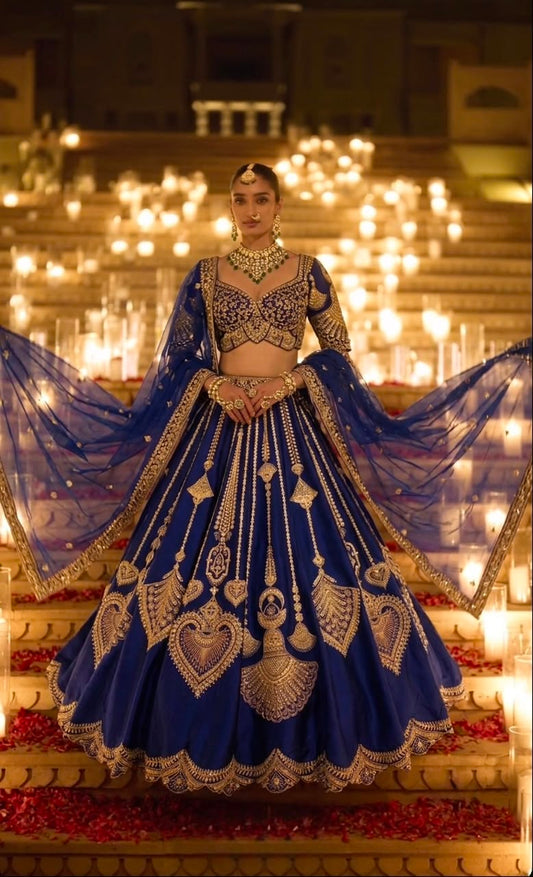 Royal Blue Crop Top Lehenga