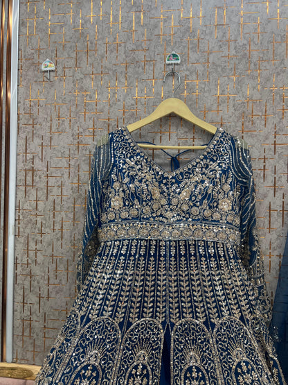 Teal Blue long peplum Dress Farshi Gaharara Dress Special - Shopping World
