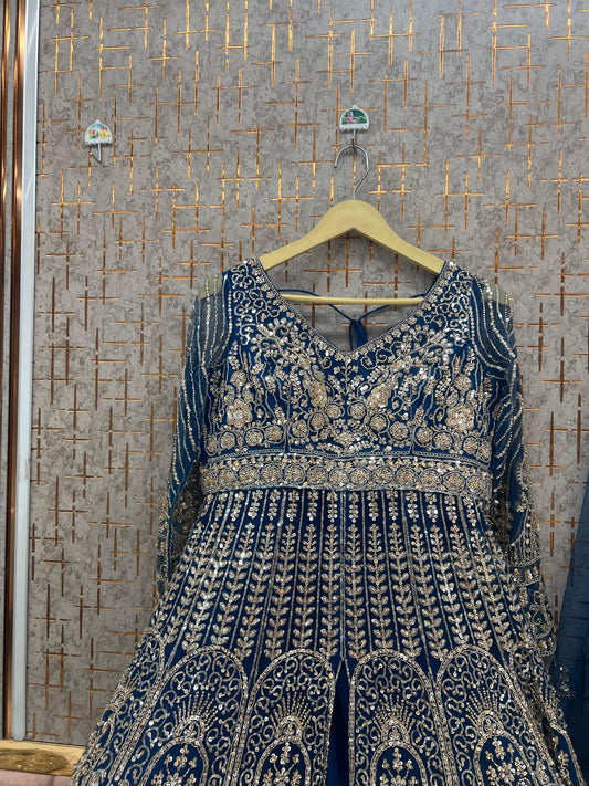 Teal Blue long peplum Dress Farshi Gaharara Dress Special - Shopping World