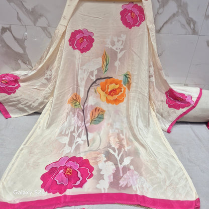 Awesome white pink suit dress material (free size)