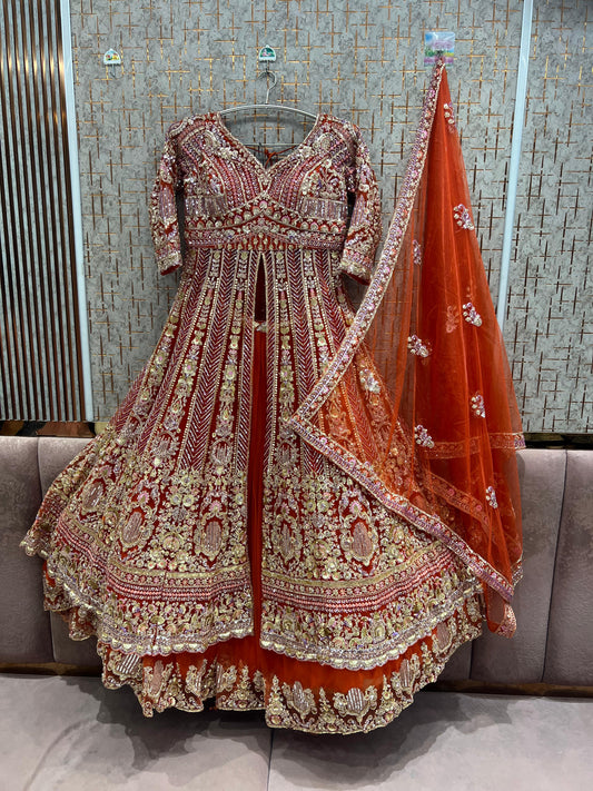 Rust Orange peplum long Dress Farshi Gaharara Dress Special