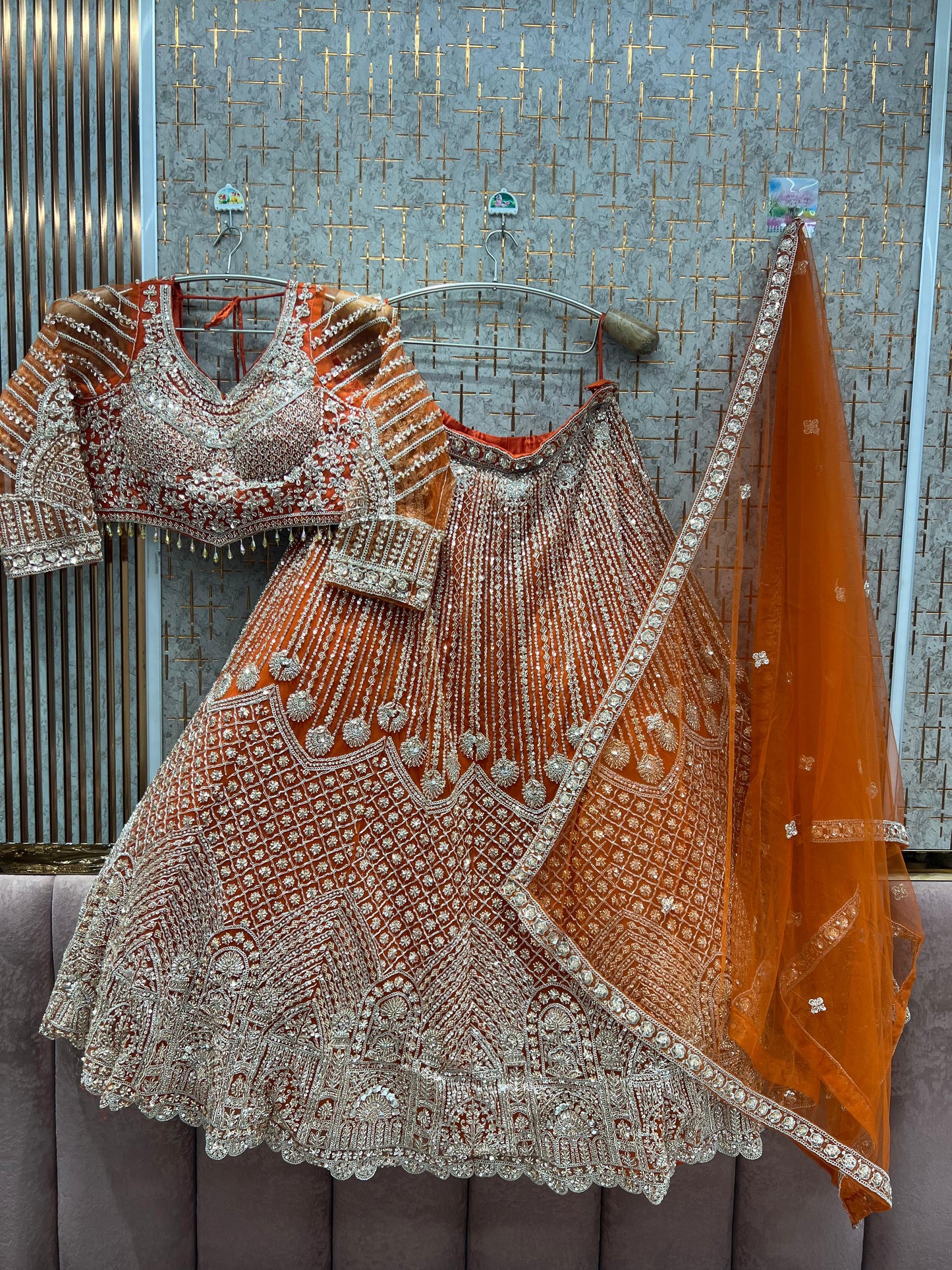 Majestic green crop top Lehenga