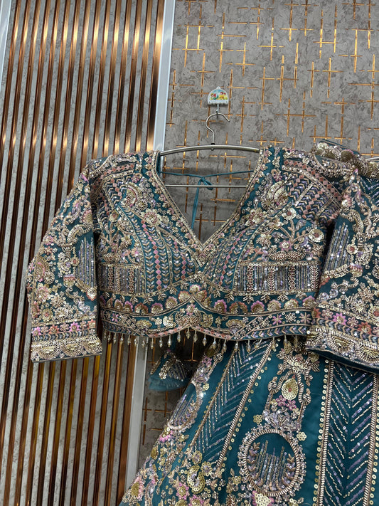 Teal Blue Crop top Lehenga - Shopping World