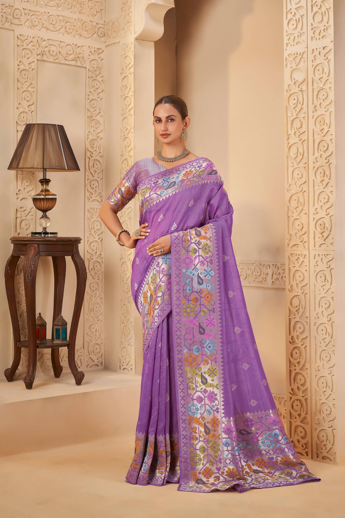 Purple Lavender Tussar Silk Saree 6085