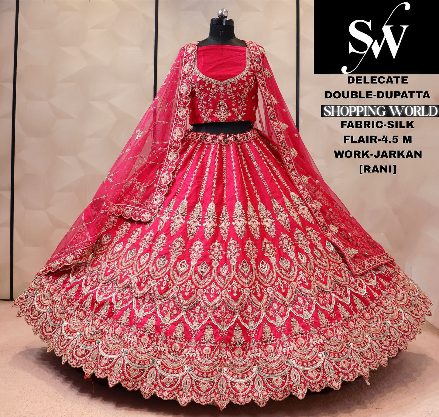 Red silk double dupatta bridal Lehenga