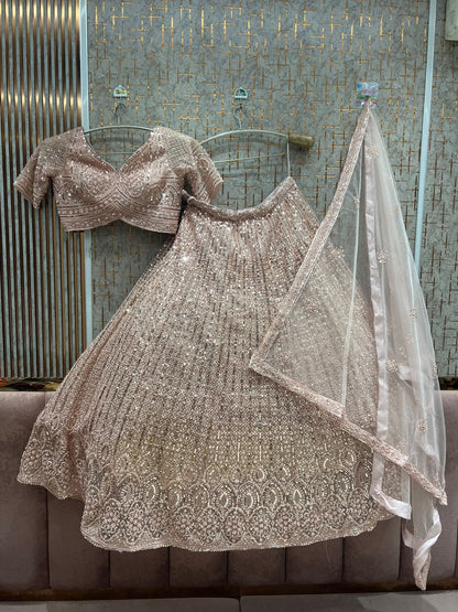 White on White Monotone Crop Top Lehenga - Shopping World