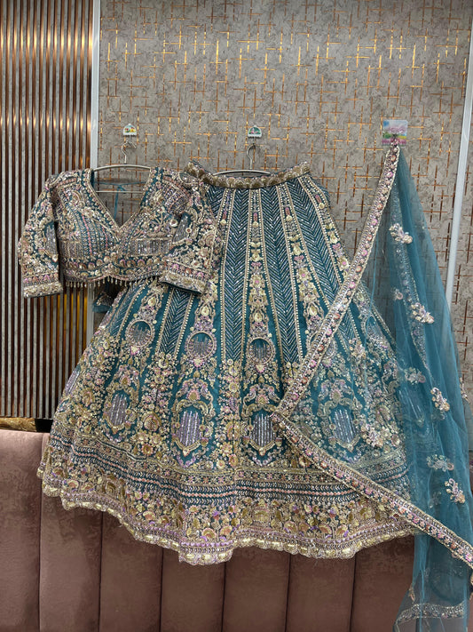 Teal Blue Crop top Lehenga