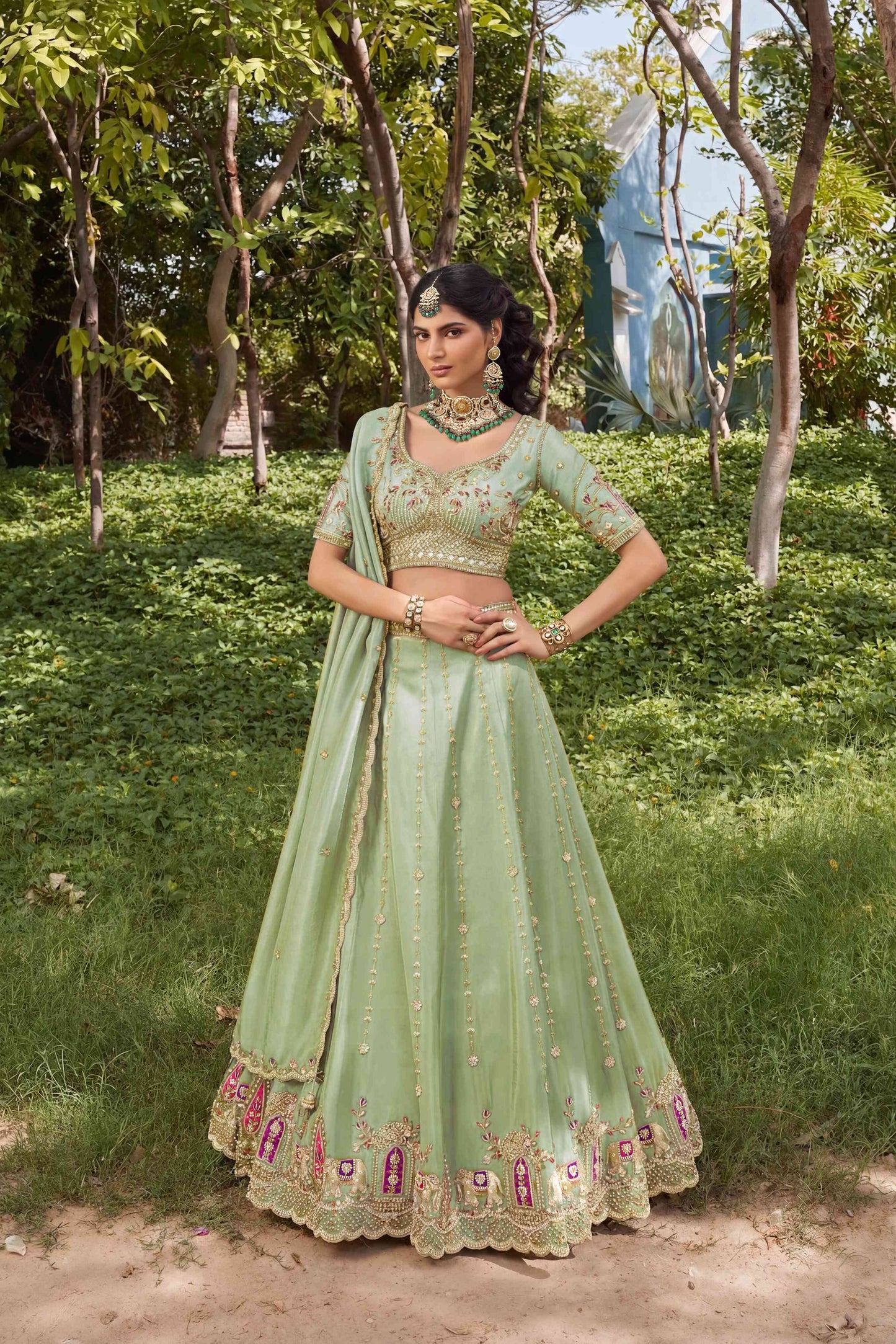 White Tissue Fabric Bead Work Lehenga 1139