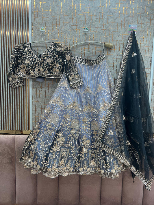 Double Shade Blue Crop Top Lehenga