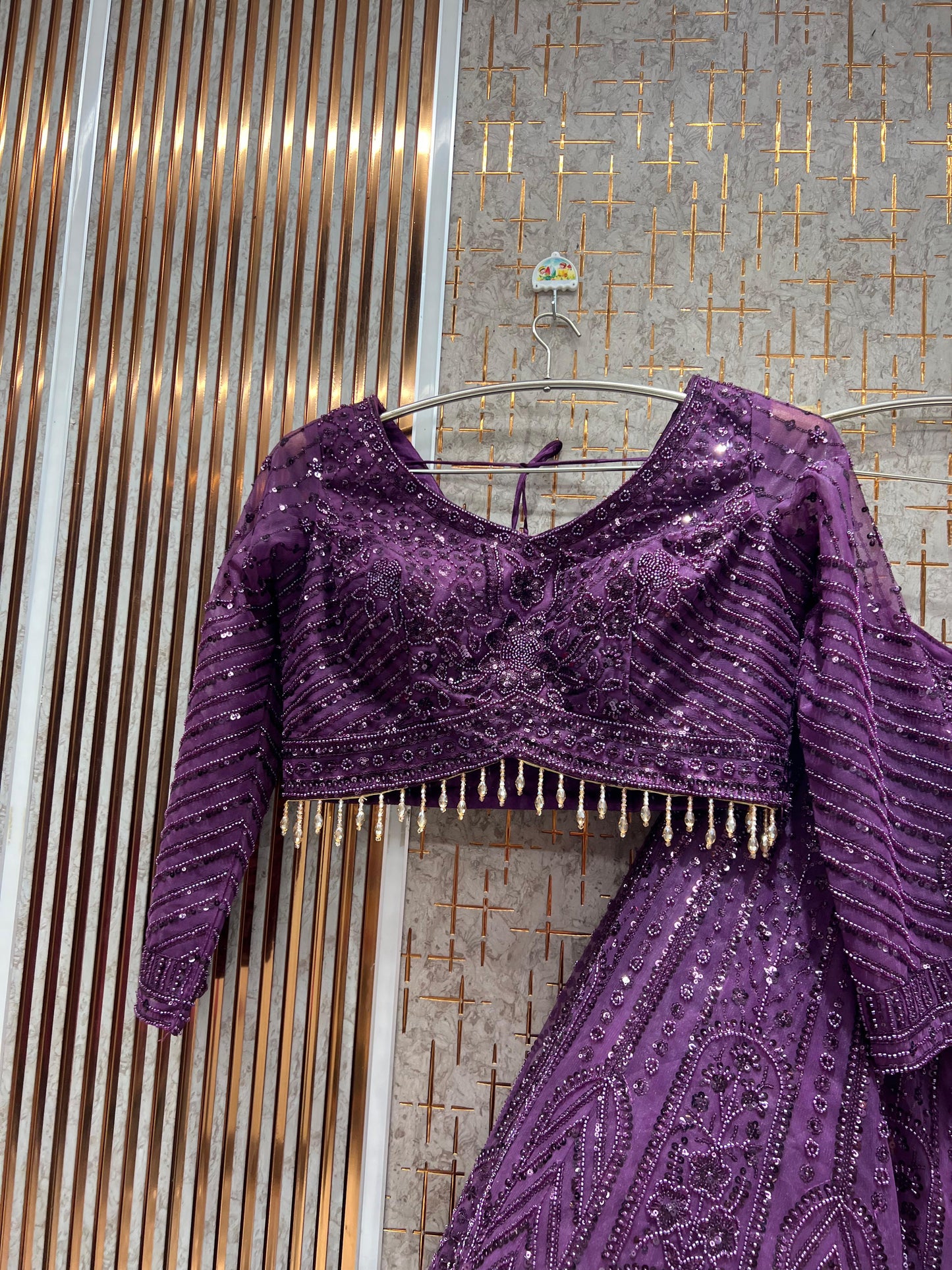 Designer purple on purple monotone Crop Top Lehenga