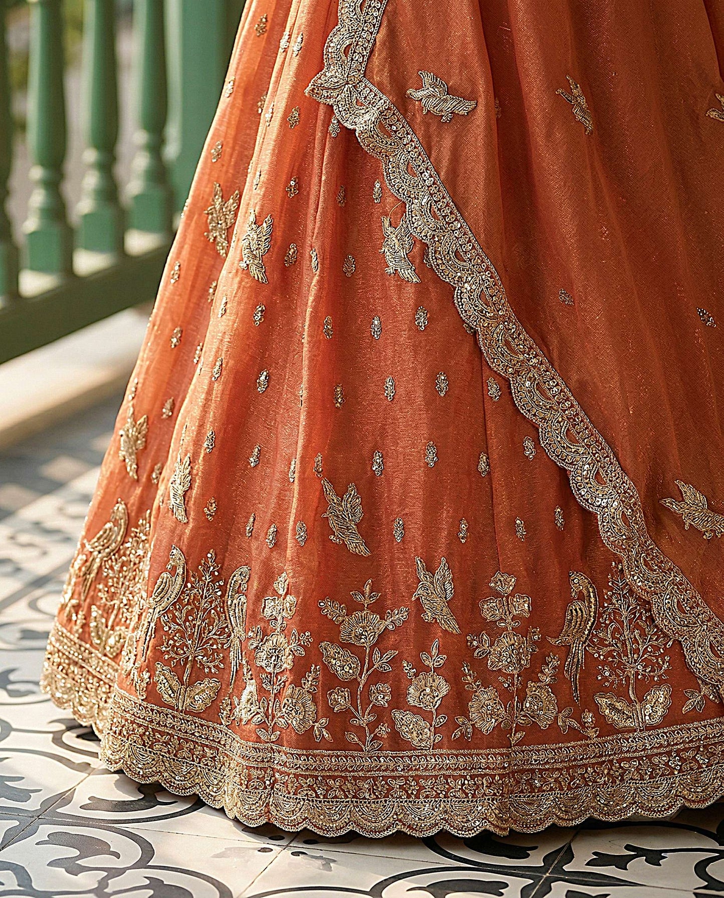 Sea Green Organza Tissue Fabric Lehenga 1247