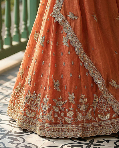 Sea Green Organza Tissue Fabric Lehenga 1247