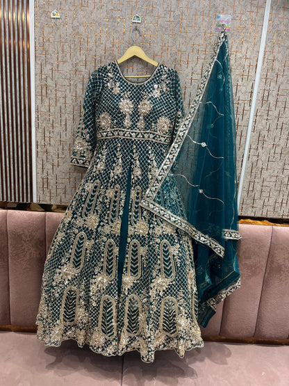 Blue Farshi garara muslim Bride Long Indo Dress