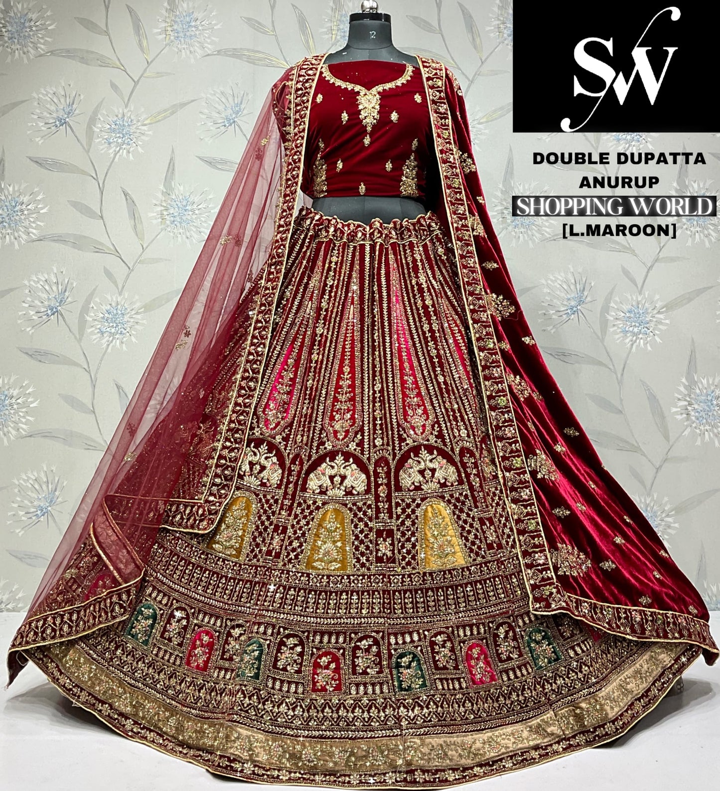 Something different maroon Velvet bridal Lehenga