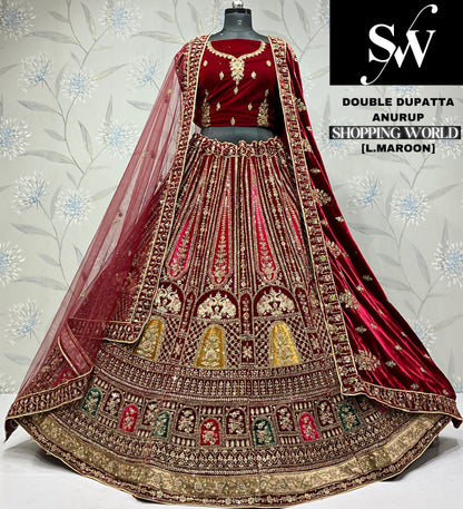 Something different maroon Velvet bridal Lehenga