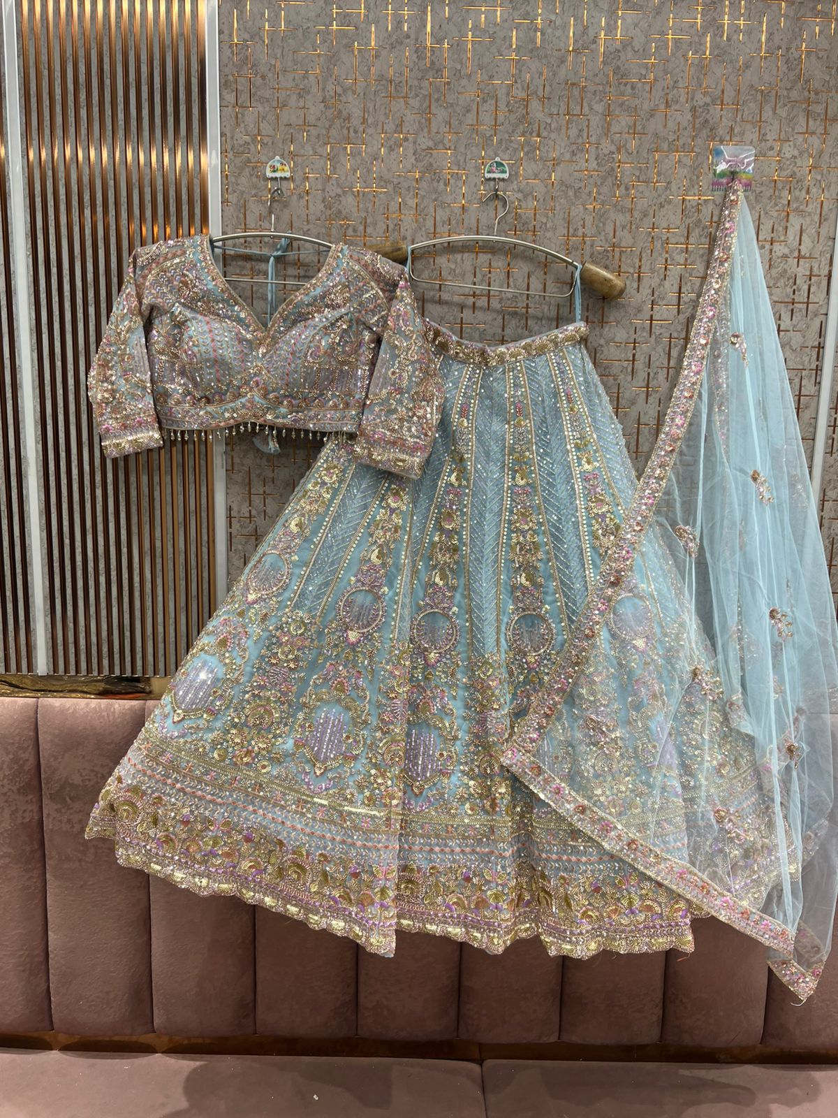 Pista Green Crop Top Lehenga