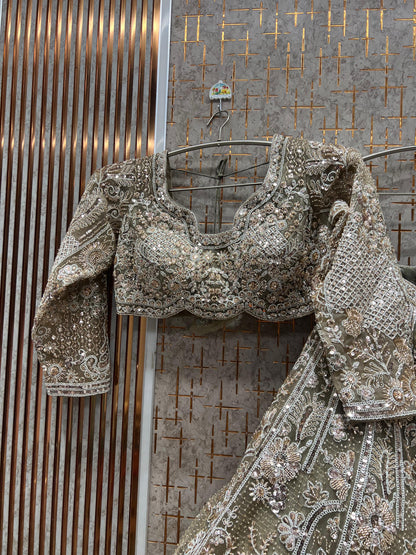 Astonishing Light Rama green Crop Top Lehenga