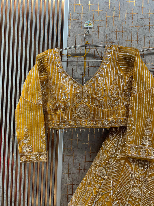 Yellow Haldi Mehendi Crop Top Lehenga