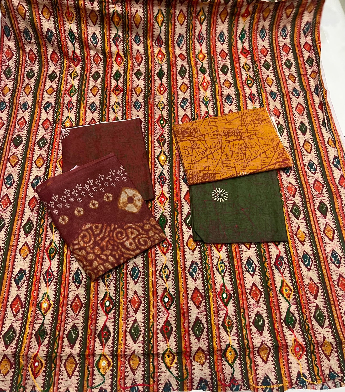 Khoobsurat mustard suit dress material (free size)