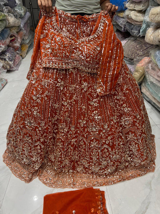 Rust Orange Crop Top Lehenga