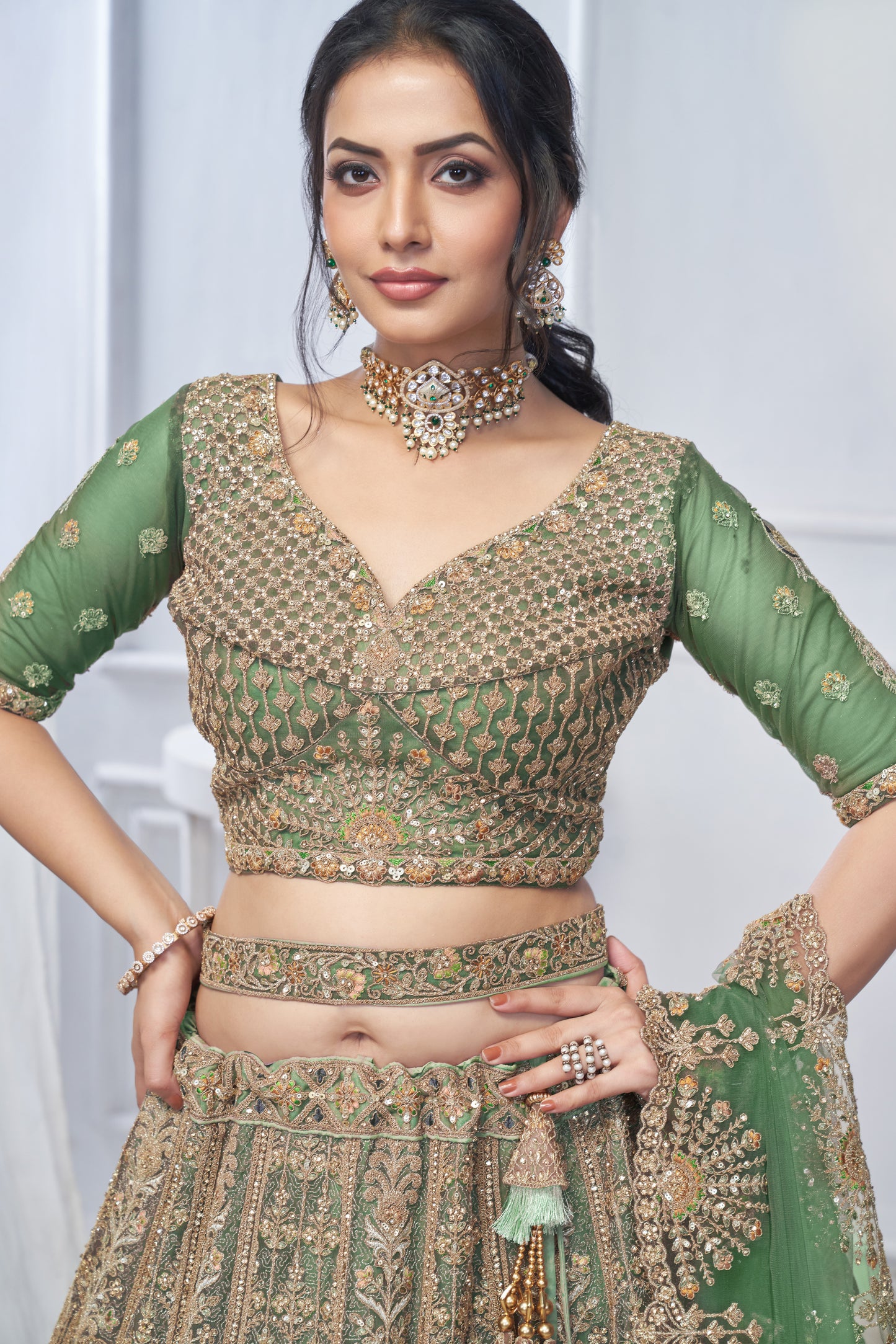 Astonishing pista green lehenga